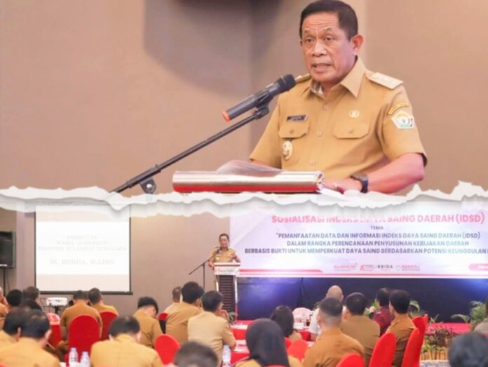 Wagub Sultra, Ir. Hugua saat membuka kegiatan Sosialisasi IDSD yang digelar oleh Badan Riset dan Inovasi Daerah (Brida) Provinsi Sulawesi Tenggara
